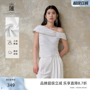 針織衫 女2025年夏季 商場(chǎng)同款 新款 獨(dú)特斜肩上衣 阿依蓮小眾短袖