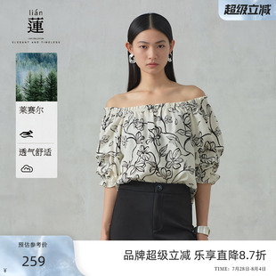女2025夏季 阿依蓮一字肩雪紡衫 新款 商場同款 設(shè)計感氣質(zhì)上衣
