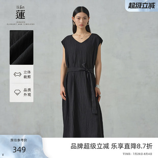 新款 商場同款 阿依蓮肌理感褶皺連衣裙女25年夏季 氣質(zhì)通勤裙子