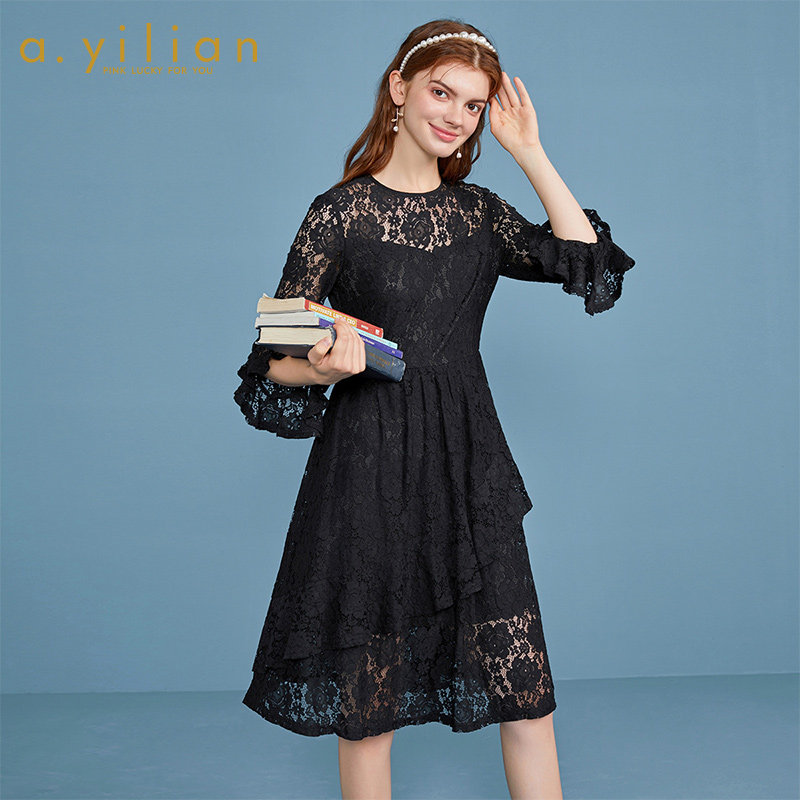 阿依莲品牌女装2020秋冬装新款女气质连衣裙女神范设计感小个子