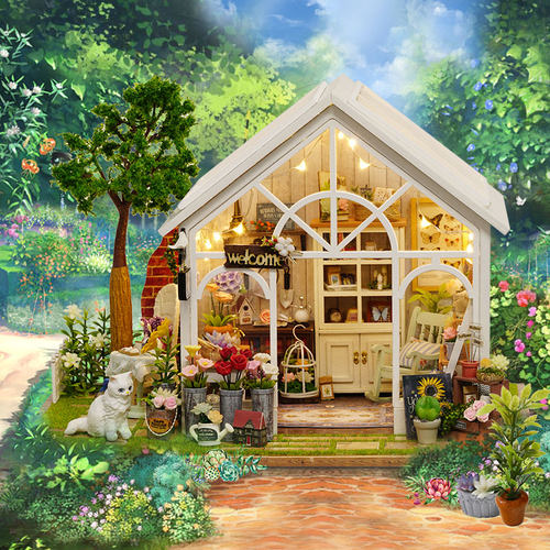 智趣屋diy小屋阳光花房庭院手工房子模型微缩艺术场景生日礼物女