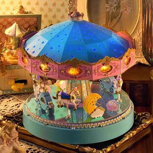 diy小屋梦幻旋转木马音乐八音盒天空之城手工模型房子生日礼物女
