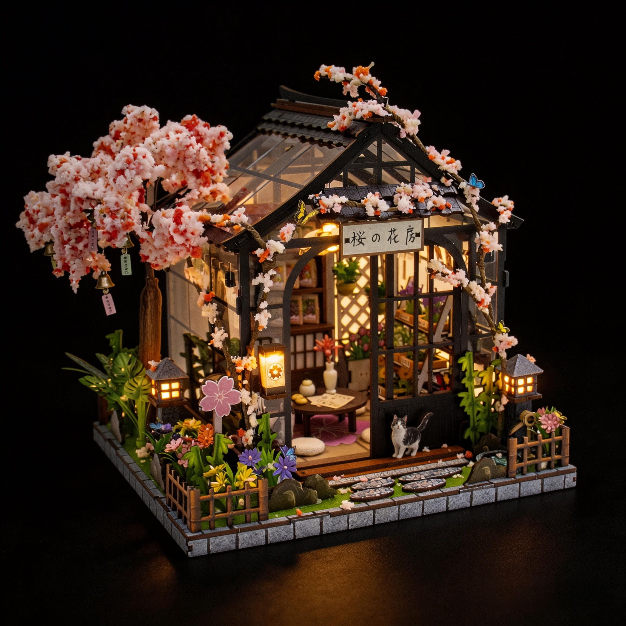 diy小屋春野樱语温室手工木质房子场景建筑模型拼装送生日礼物女
