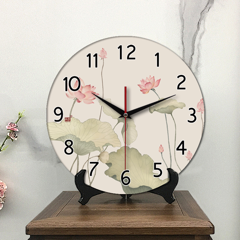 承沁荷花座钟新中式古典桌面时钟