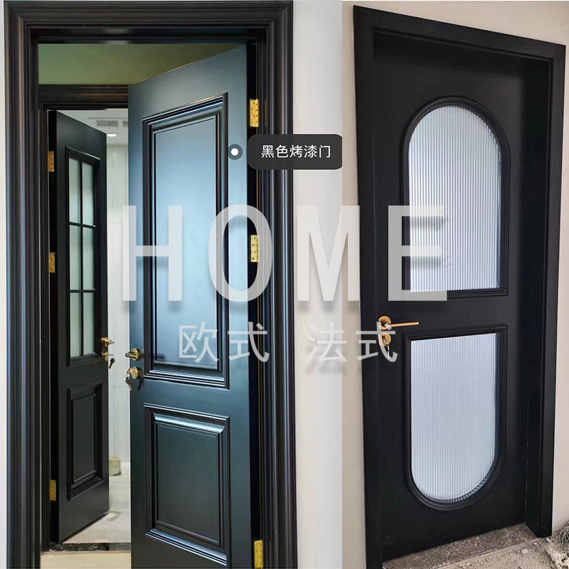原木门橡木门烤漆门室内门房间门纯实木黑色中古法式美式卧室复古