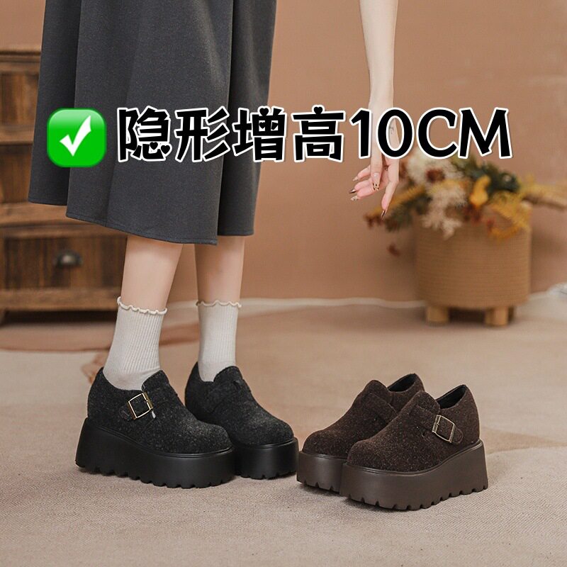 内增高勃肯鞋女2025年冬季加绒厚底大棉毛毛鞋绒面外穿灰色棉鞋女