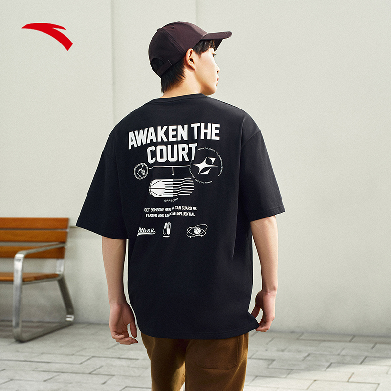 安踏美式高街短袖t恤男夏季新款宽松透气t恤潮流百搭休闲运动上衣