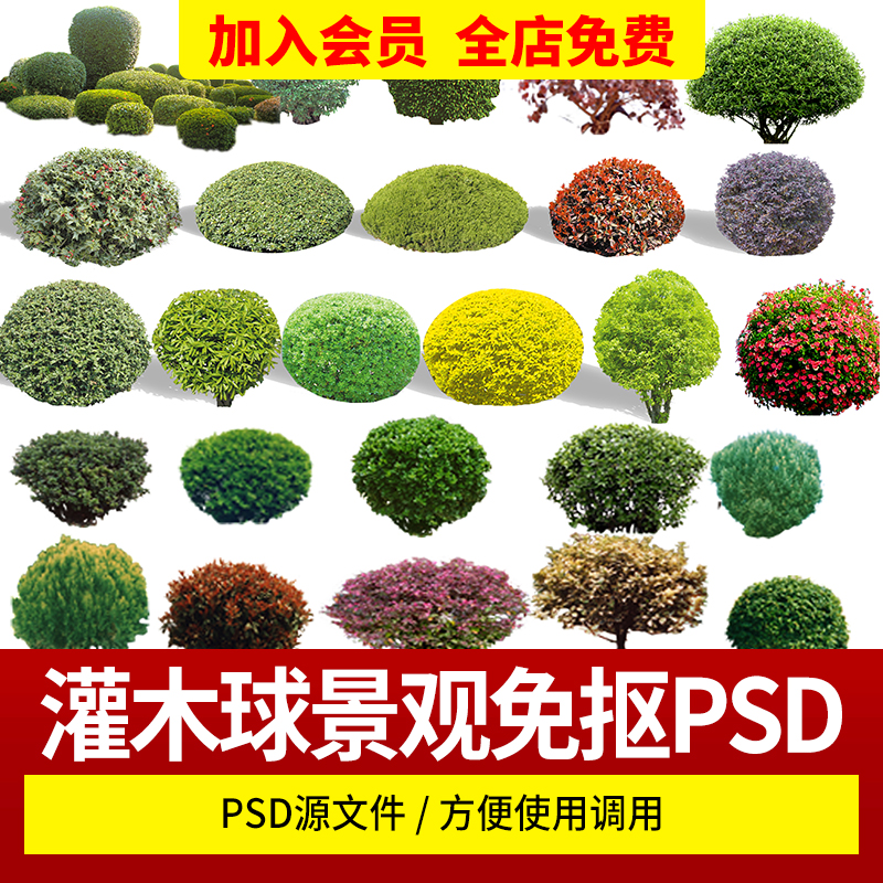 园林景观灌木球ps素材psd免抠效果图球形植物红檵木黄杨女贞石楠 个性定制/设计服务/DIY 其它设计服务 原图主图