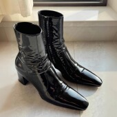 方头亮面战靴增高7cm黑金时装 暗黑漆皮男士 切尔西靴尖头男女款 靴