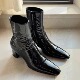 方头亮面战靴增高7cm黑金时装 暗黑漆皮男士 切尔西靴尖头男女款 靴