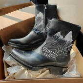 美式 复古刺绣西部牛仔靴男中筒骑士靴真皮短筒马丁靴尖头切尔西靴