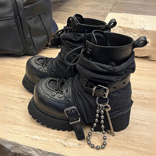 暗黑马丁靴朋克机车靴工装流浪靴