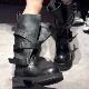 暗黑机车靴男女款 机能风巴黎毒液靴中筒皮靴切尔西靴绑带工程师靴