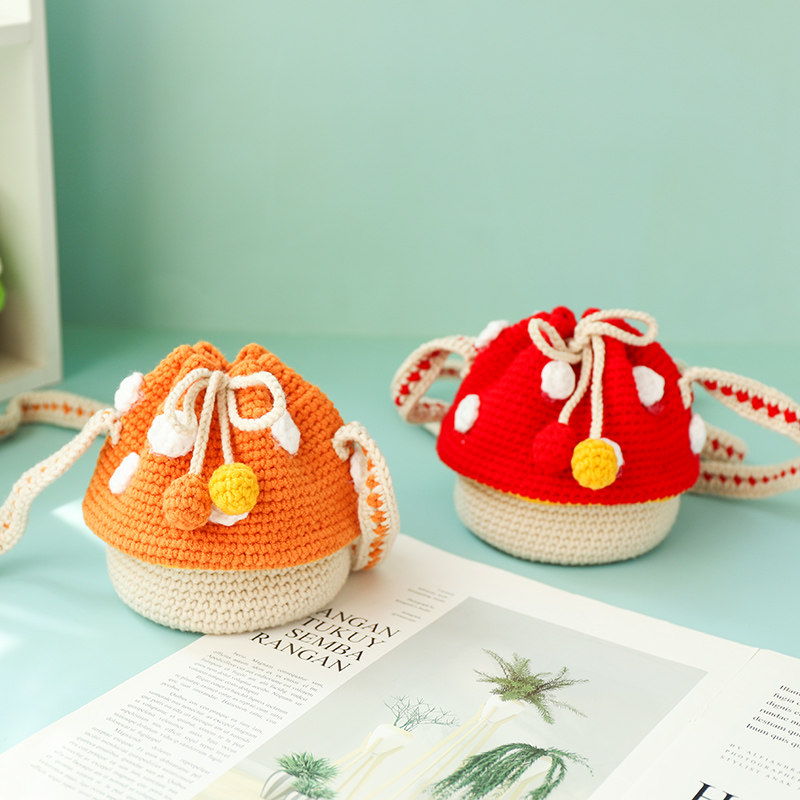 蘑菇蛋糕小包底片网格diy单肩包