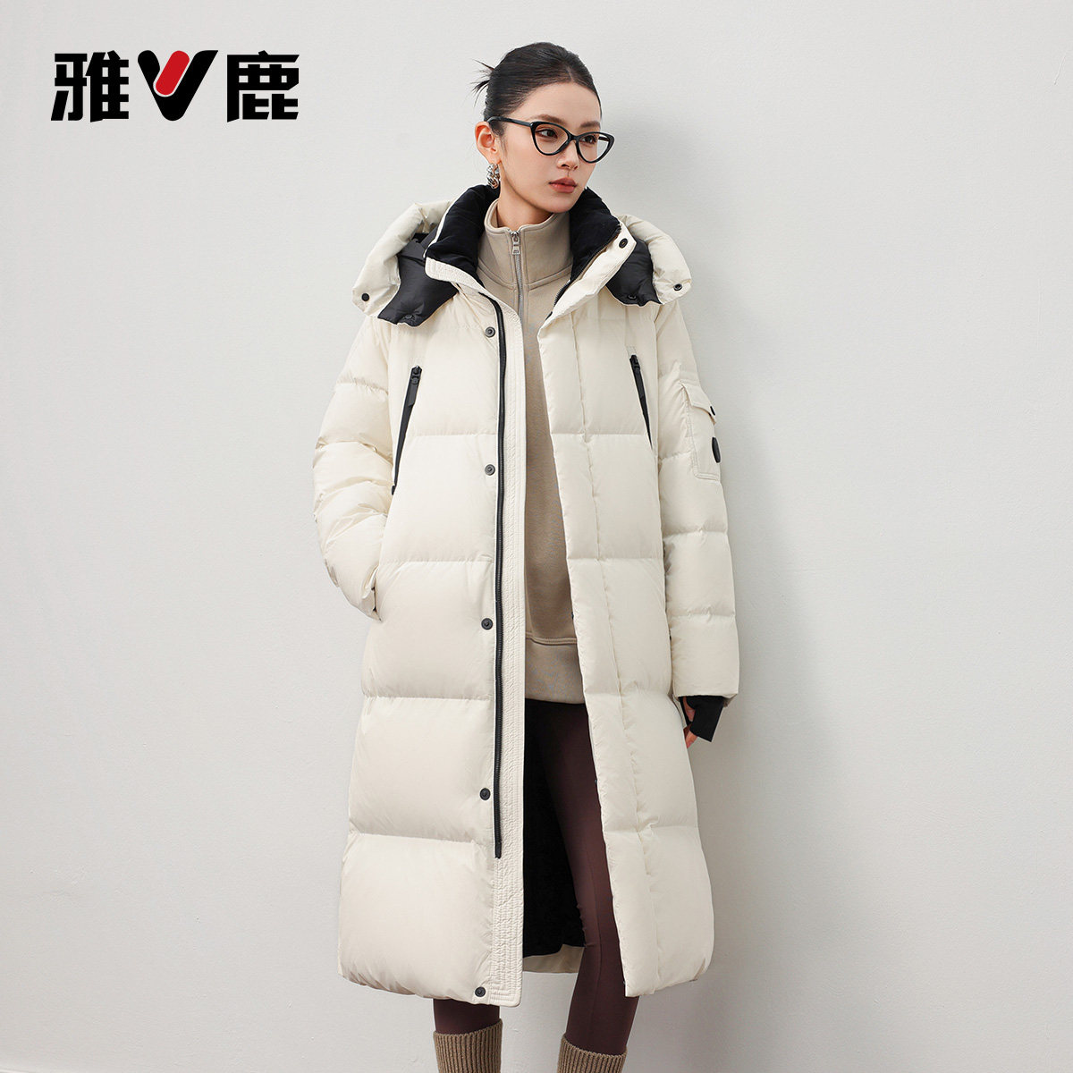 雅鹿长款高蓬石墨烯羽绒服情侣款