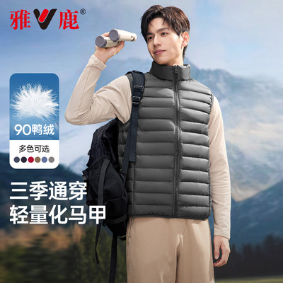 雅鹿新款保暖轻薄立领羽绒马甲男