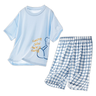 【断码清仓】英博伦男童睡衣薄款家居服短袖套装夏季特惠110-180