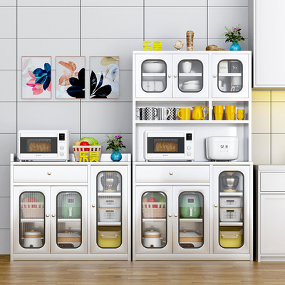 不锈钢柜子商用免安装储物柜带门工作台家用碗柜微波炉收纳柜架子