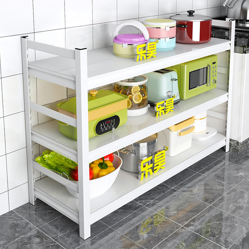 白色厨房置物架落地多层带围栏家用多功能储物柜微波炉烤箱锅具架