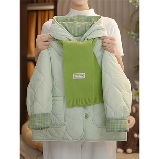 中大童格子棉袄洋气 儿童连帽棉衣韩版 女童加厚棉服秋冬装 2025新款