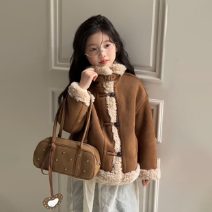 女童外套秋冬装2025新款儿童皮毛一体加厚上衣女孩巨好看衣服冬装