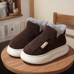 加绒松糕加厚底包跟学生宿舍棉拖鞋 毛毛棉鞋 女 情侣家居保暖鞋 冬季