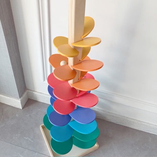 ins音乐树玩具实木质轨道滚珠宝宝启蒙益智积木彩虹色花瓣智慧树