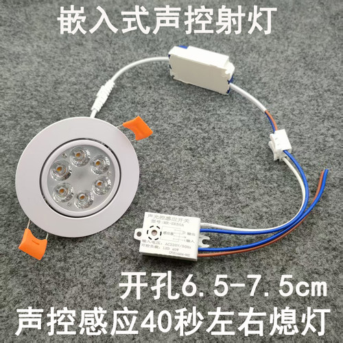 声控感应射灯3W6W开孔70mm嵌入式天花入户门玄关过道走廊氛围夜灯