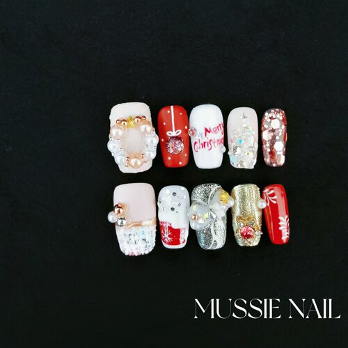【圣诞派对】MUSSIE NAIL撞色立体重工高级感纯手工短款穿戴甲