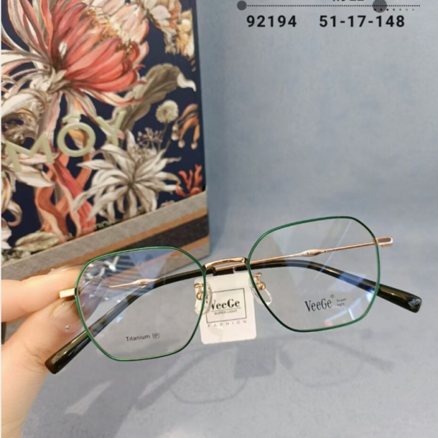 VeeGe纯钛多边形眼镜V格精品镜架近视镜架商务男女款时尚休V92194