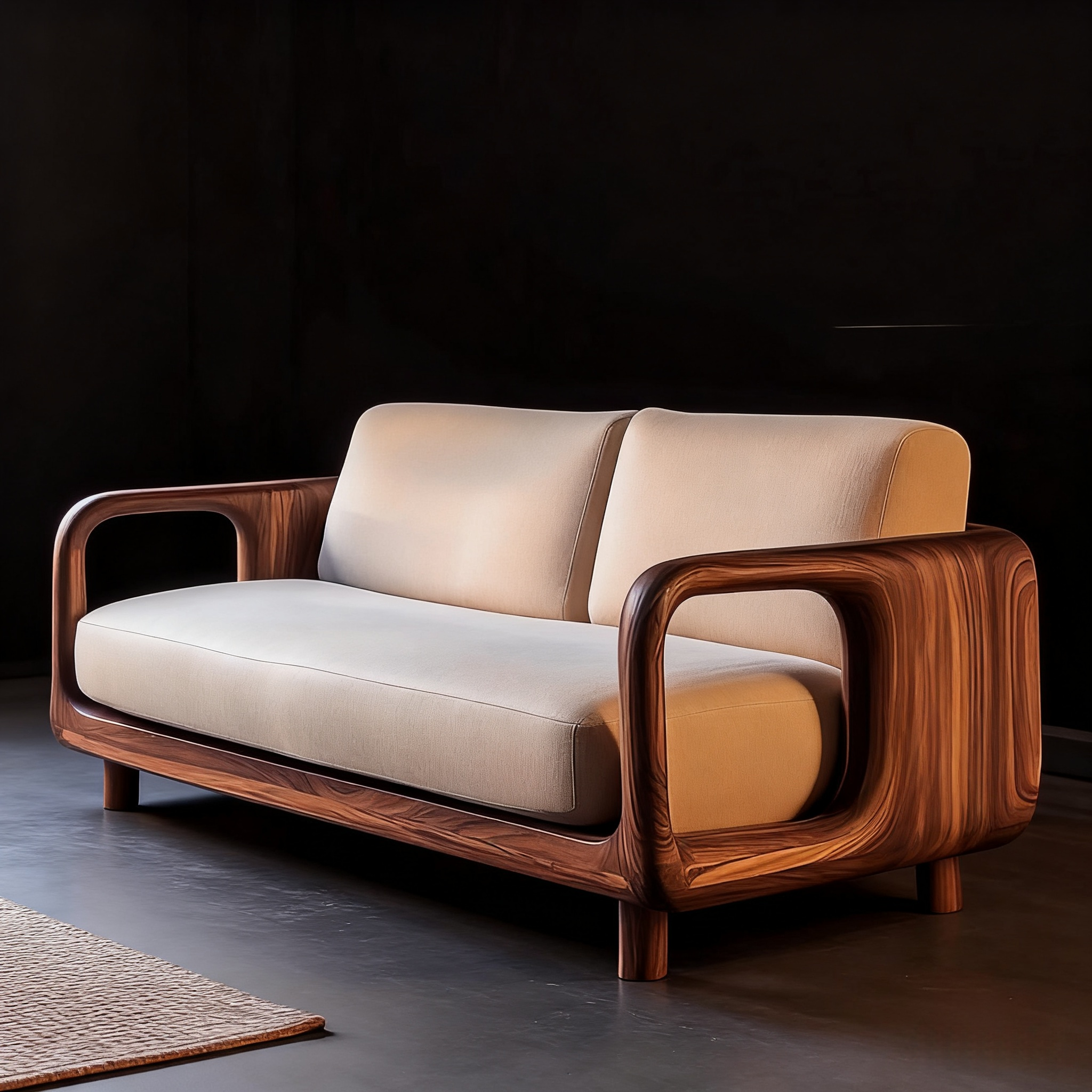 中古风新款实木直排沙发客厅北美黑胡桃木高端布艺沙发轻奢家用