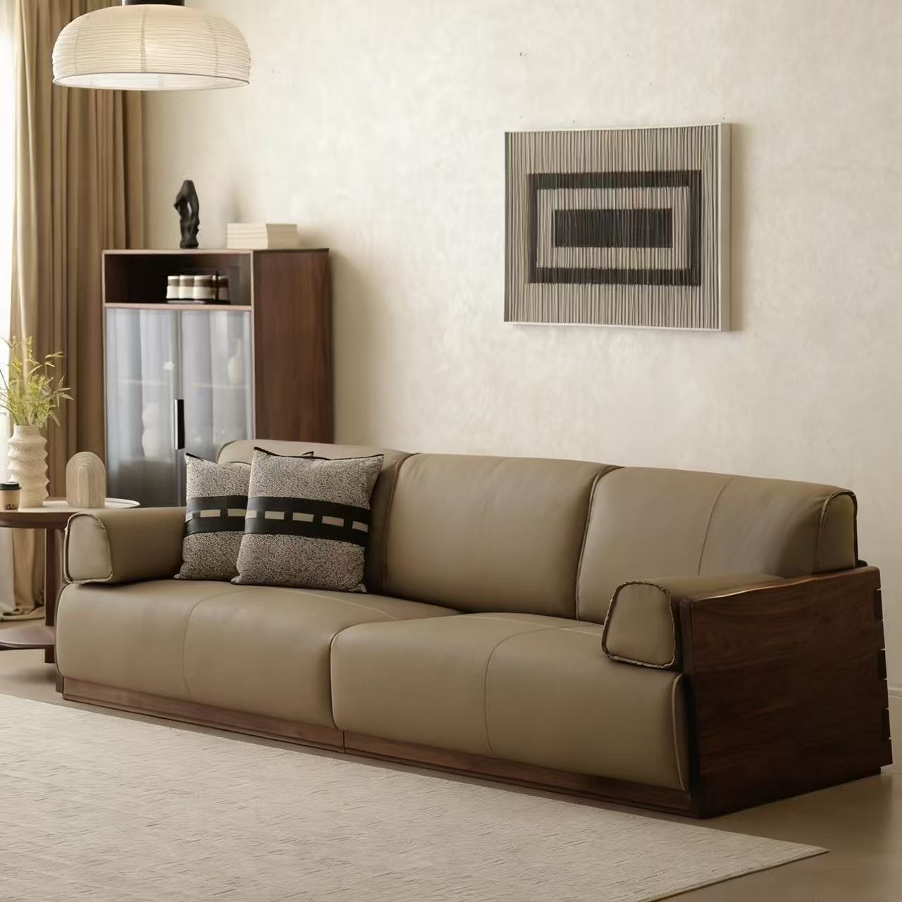 北美黑胡桃实木沙发原木大板进口头层牛皮北欧风客厅沙发