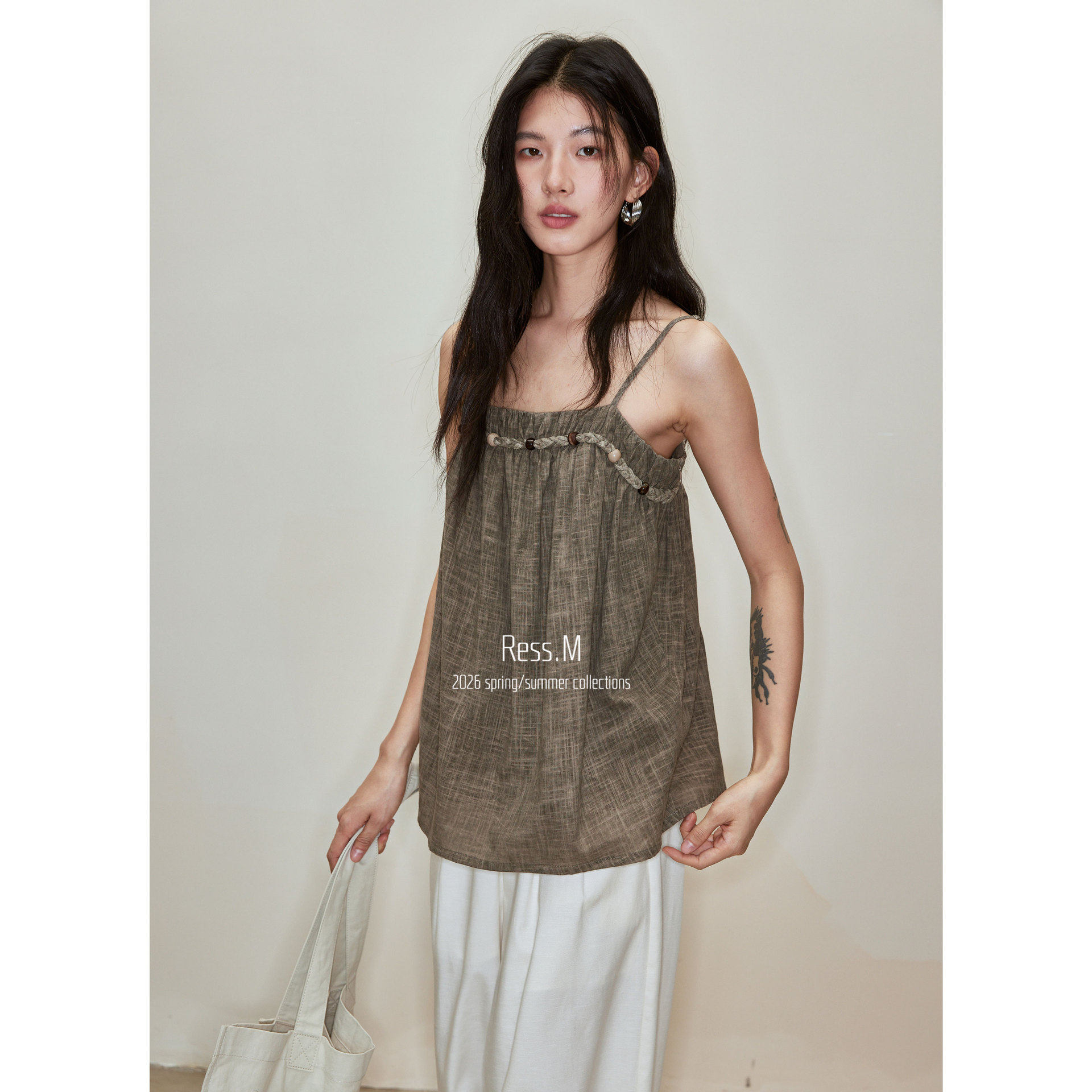 Ress.M 麻花炒染编织吊带上衣2026早春季新款女装设计感高级背心