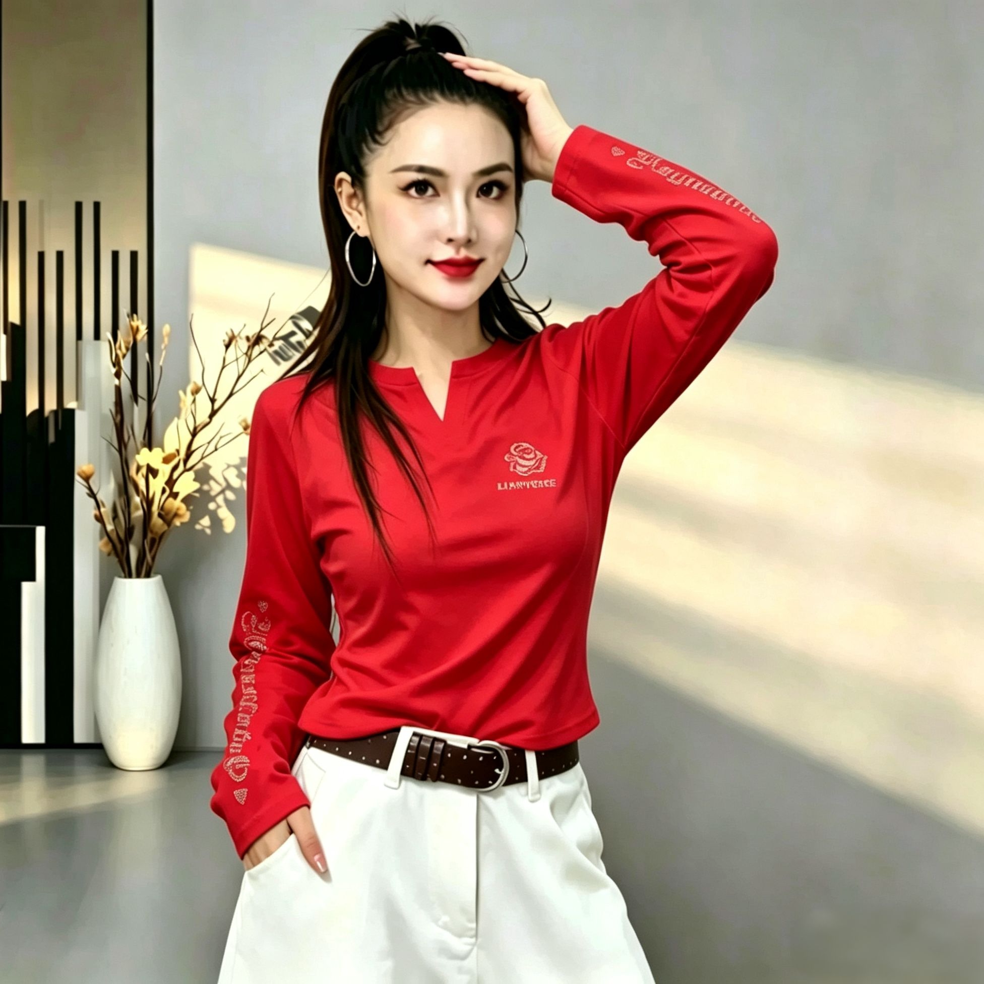 秋冬新款烫钻V领广场舞服装棉质长袖上衣显瘦运动健身操舞蹈服女