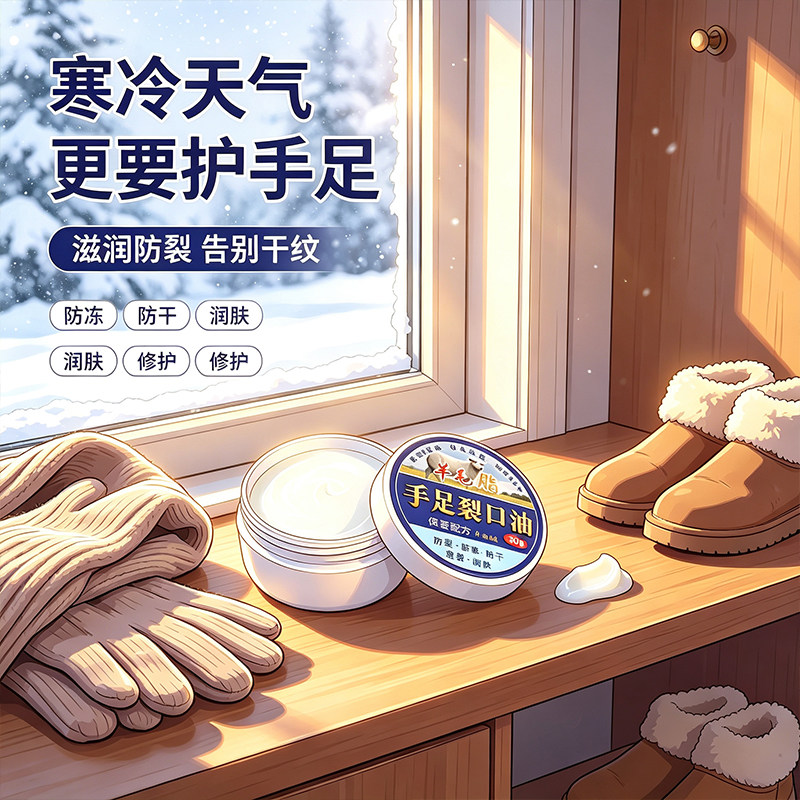 手足裂口油羊毛脂款日常手足护理滋润保湿改善手脚脱皮粗糙
