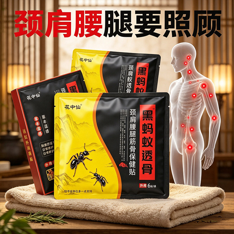 黑蚂蚁透骨颈椎不适贴肩周酸胀膝盖怕冷腰椎疲劳贴老牌膏贴颈椎贴