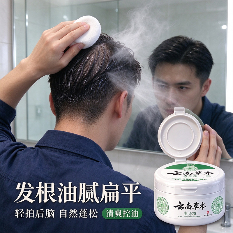 云南草本爽身粉带粉扑吸湿舒爽出汗不黏油发轻盈免洗蓬蓬粉