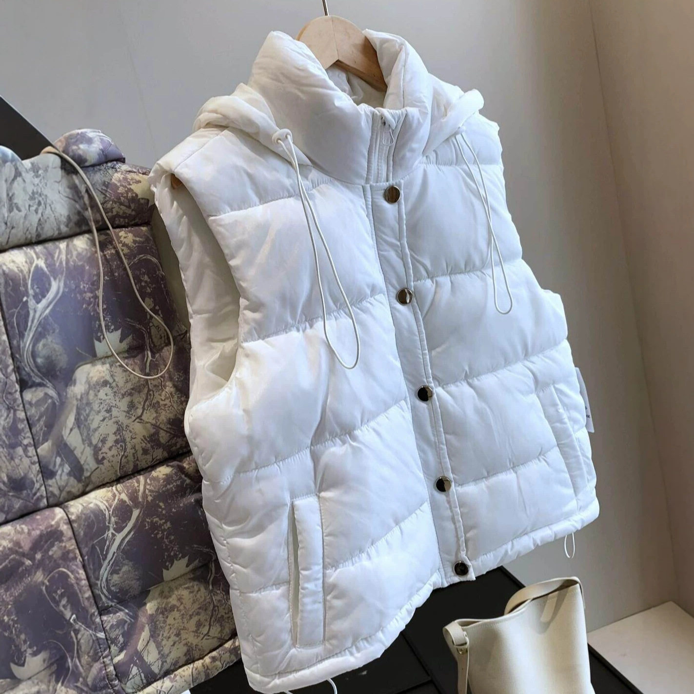 女士连帽加厚保暖夹棉马甲冬季