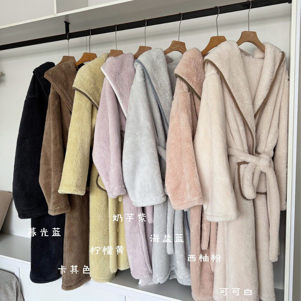 韩系女连帽加厚可外穿睡袍