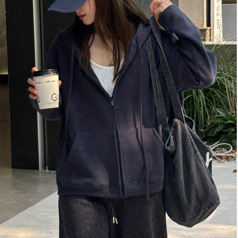 早秋韩系简约连帽加厚卫衣女