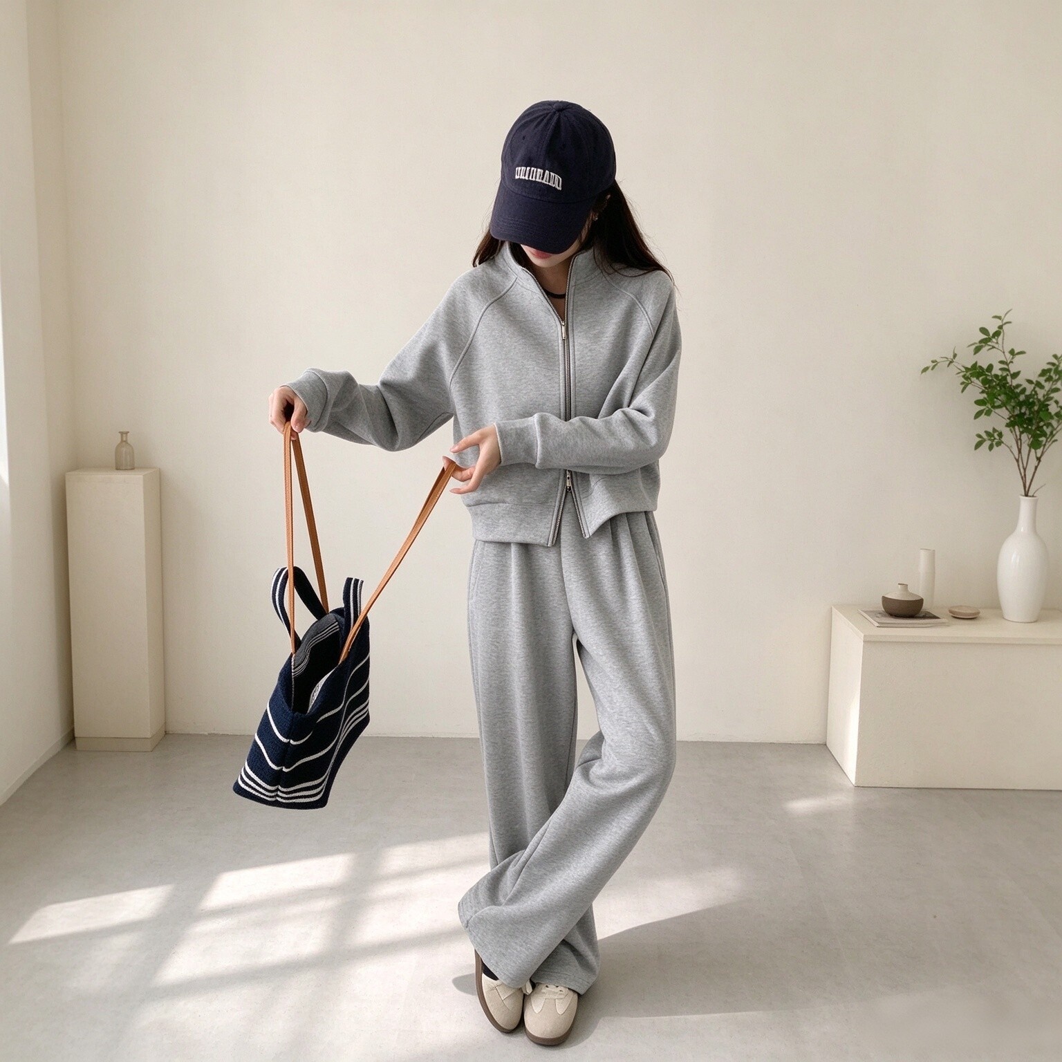 nana7韩系休闲女装套装立领双拉链短款卫衣健身爬山运动服两件套