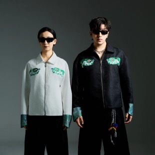 CHAWA LANDRO夏瓦兰卓藏式国潮雪狮刺绣印花夹克外套休闲情侣