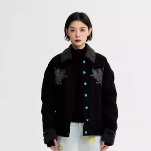 CHAWALANDRO翻领情侣夹克美式加绒加厚冬季保暖国潮复古街头外套