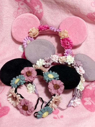 日单tokyo disney东京迪士尼米奇毛绒花朵米妮发带游园发饰头饰