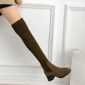 好看靴子针织袜靴弹力女靴2025冬新款 软底真皮毛线高筒过膝长靴女