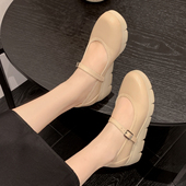 新款 四季 轻便软底妈妈鞋 大码 女 厚底松糕鞋 坡跟单鞋 玛丽珍真皮女鞋