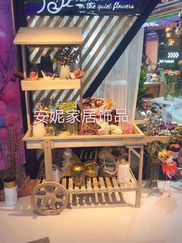 做旧实木花车花架置物架花店装饰陈列展架多功能复古推车