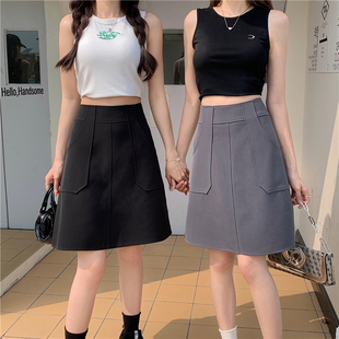 大码显瘦半身裙女夏季百搭遮胯A字裙中长款包臀裙高腰西装中长裙