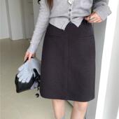 灰色毛呢中长裙大码 秋冬高腰a字裙遮胯显瘦半身裙开叉一步包臀裙