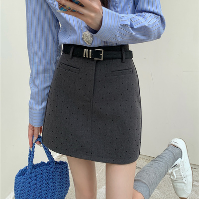 胯大腿粗显瘦短裙灰色波点半身裙